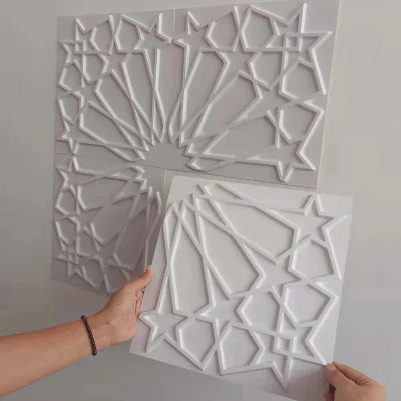 12 Stück/1 m2 arabische islamische muslimische Sterne Mond Dekor Relief Art 3D Wandpaneel nicht klebende 3D Wandaufkleber Wohnzimmer Home Decor