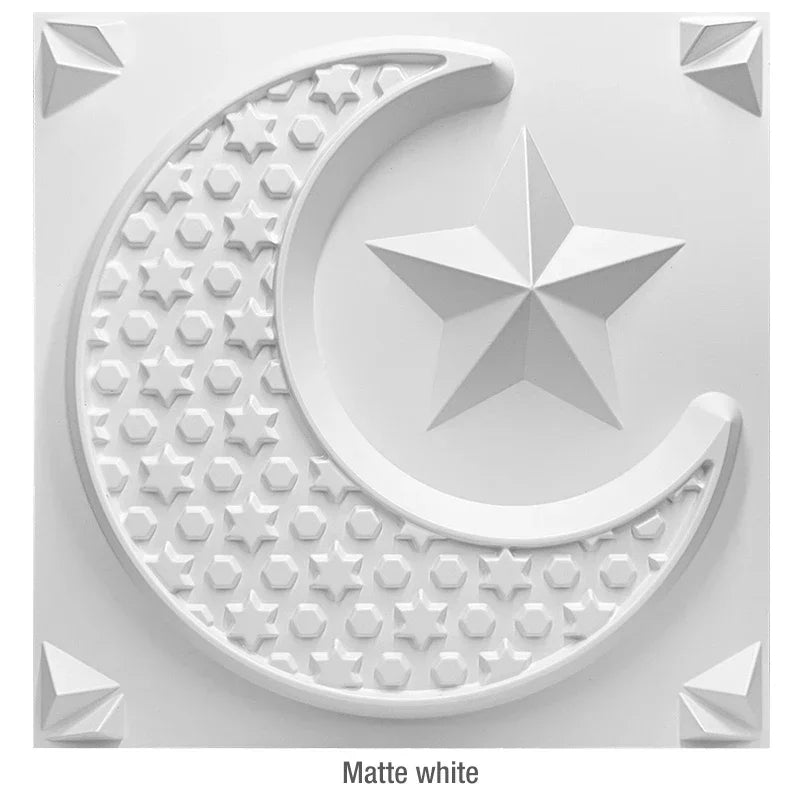 12 Stück/1 m2 arabische islamische muslimische Sterne Mond Dekor Relief Art 3D Wandpaneel nicht klebende 3D Wandaufkleber Wohnzimmer Home Decor