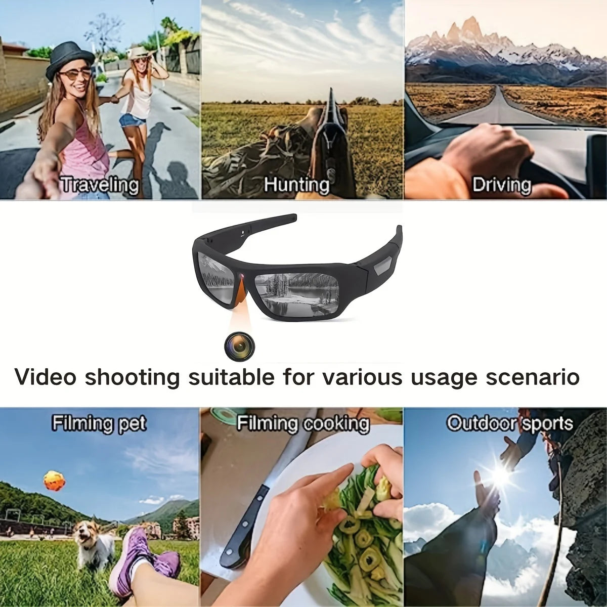 4K HD-Kamerobrille, Video-Smart-Brille, Mini-Kamera für den Außenbereich, Kamera für den menschlichen Körper, Fahrrad-Recorder-Kamera, geeignet zum Radfahren