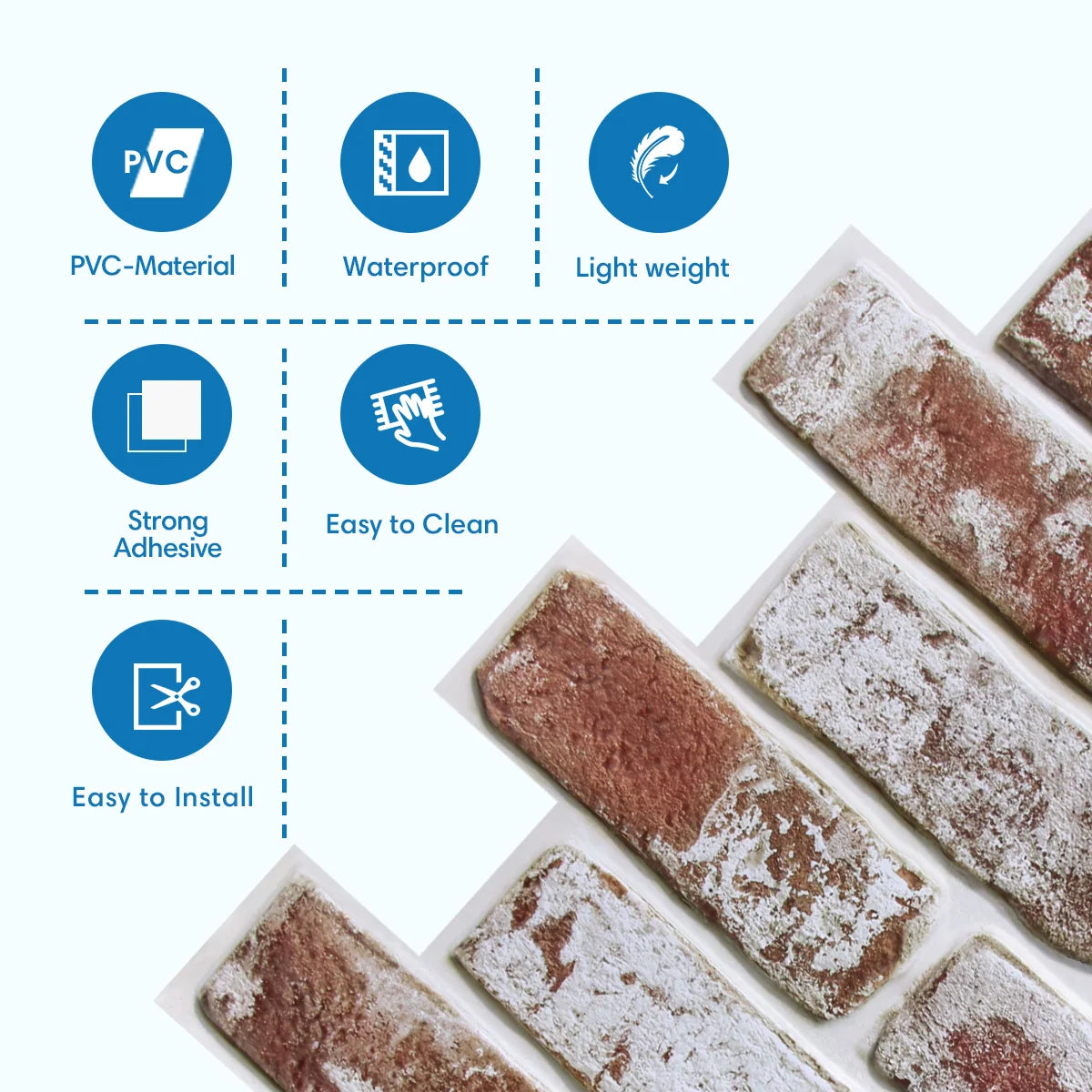 20PCS 3D Self-adhesive Faux Brick Wall Panels, 30cm × 30cm – Waterproof, for Bathroom & Kitchen, Decorative Wall Panels