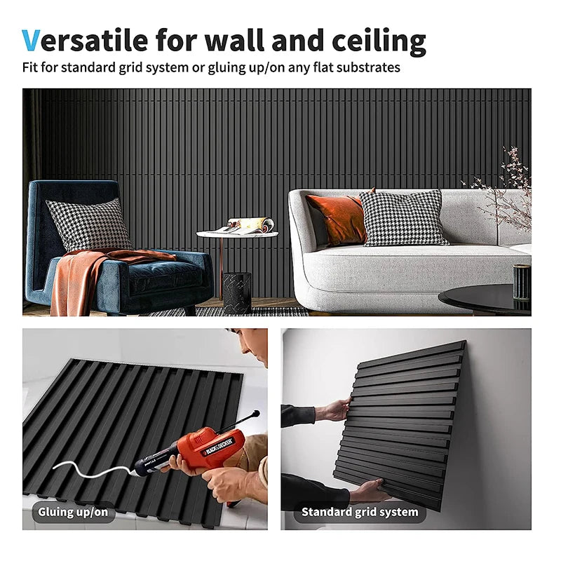 Packung mit 12 Stück / 3 m2 3D-Wanddekoration, Holzmaserung, Lattenwandpaneel, 3D-Rillenstruktur, Panel, Fliesen, Wohnzimmer, Wandaufkleber, wasserdicht
