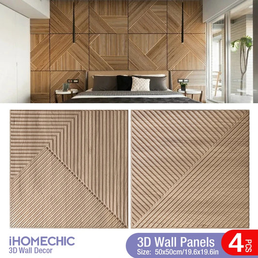 4 Stück 50 cm Holzmaserung 3D-Stereo-Wandpaneel Diamant Nicht selbstklebender Fliesen-Wandaufkleber wasserdichtes Wohnzimmer Badezimmer-Tapetenpapier