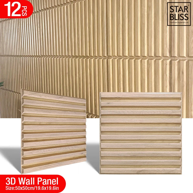 Packung mit 12 Stück / 3 m2 3D-Wanddekoration, Holzmaserung, Lattenwandpaneel, 3D-Rillenstruktur, Panel, Fliesen, Wohnzimmer, Wandaufkleber, wasserdicht