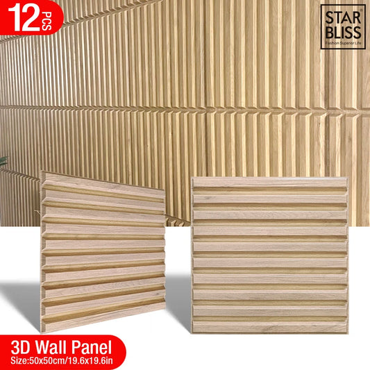 Packung mit 12 Stück / 3 m2 3D-Wanddekoration, Holzmaserung, Lattenwandpaneel, 3D-Rillenstruktur, Panel, Fliesen, Wohnzimmer, Wandaufkleber, wasserdicht