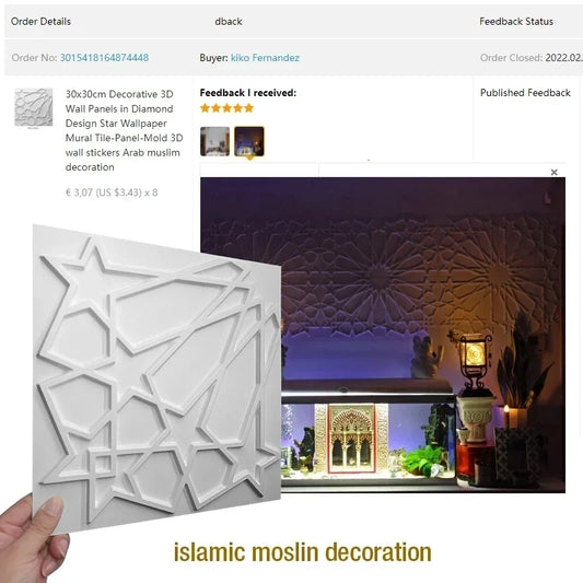 12 Stück/1 m2 arabische islamische muslimische Sterne Mond Dekor Relief Art 3D Wandpaneel nicht klebende 3D Wandaufkleber Wohnzimmer Home Decor